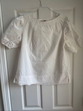 J. Crew White Cotton Puff Sleeve Blouse